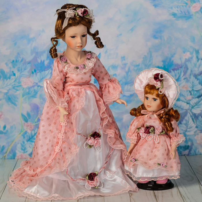 Кукла коллекционная &quot;Мама с дочкой в кремовом платье&quot; 40 и 23 см