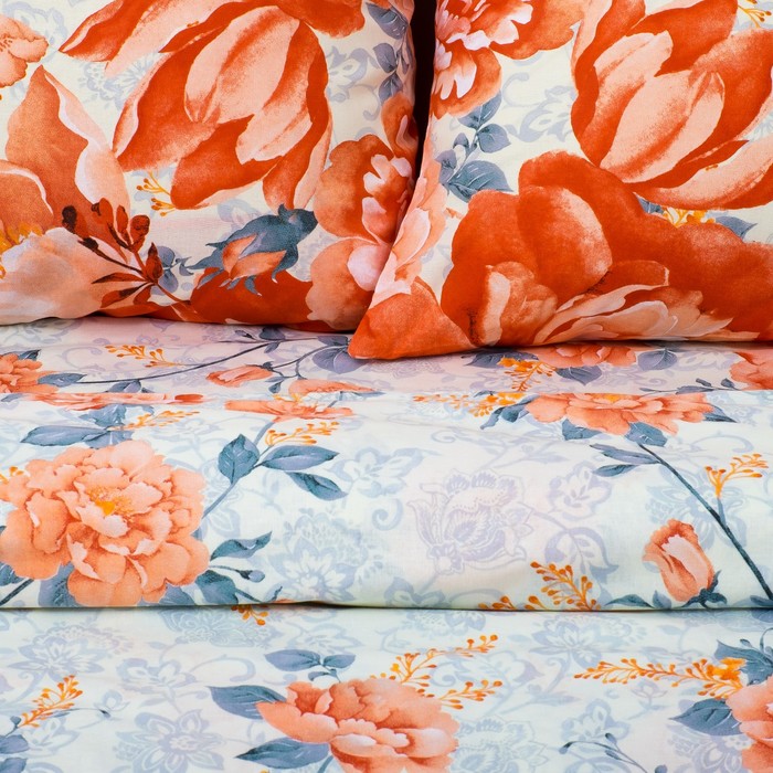 Постельное бельё "Этель" евро Пионы 200х217 см, 220х240 см, 70х70 см - 2 шт., поплин 125 г/м²