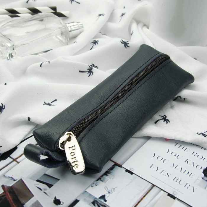 Ключница на молнии, металлическое кольцо, синий орфей