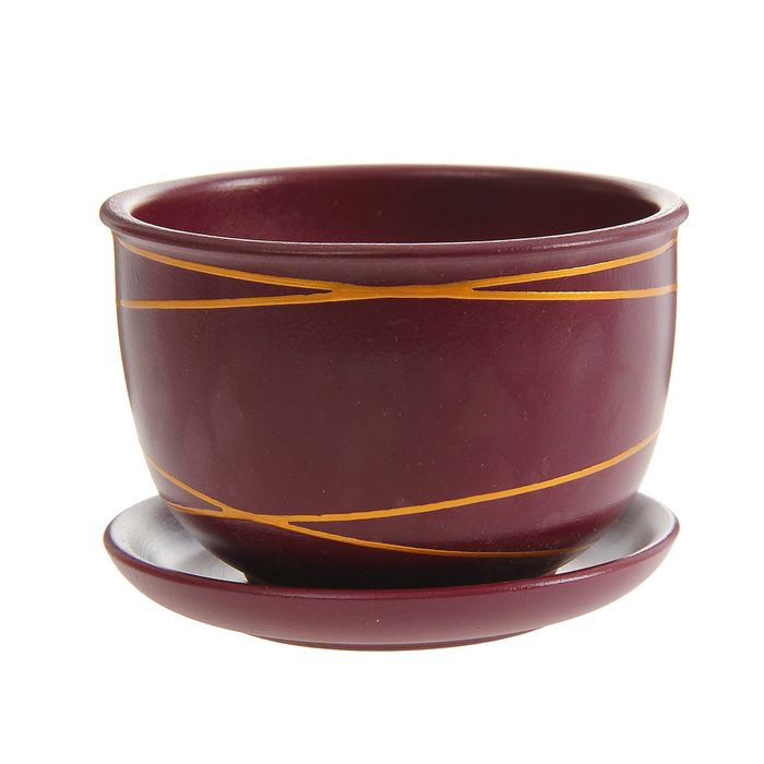 Кашпо "Контраст" бордовое, оранжевые полосы 0,5 л