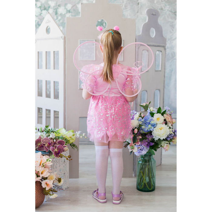 Карнавальный набор "Фея" в сердечко, 4 предмета: платье, крылья, ободок, жезл, 3-4 года