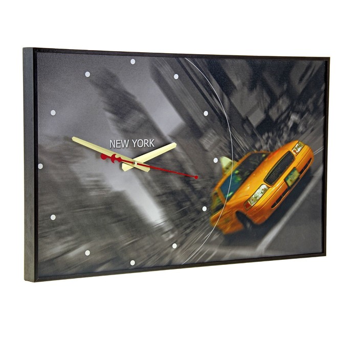 Часы-картина "Такси на Таймс Сквер", 37х60 см