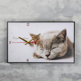 Часы настенные, серия: Животные, "Серая кошка", 57х35х4см микс