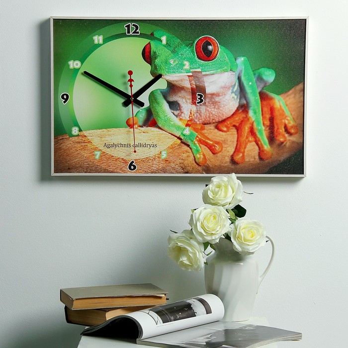Часы-картина "Красноглазая древесная лягушка", микс 37х60 см