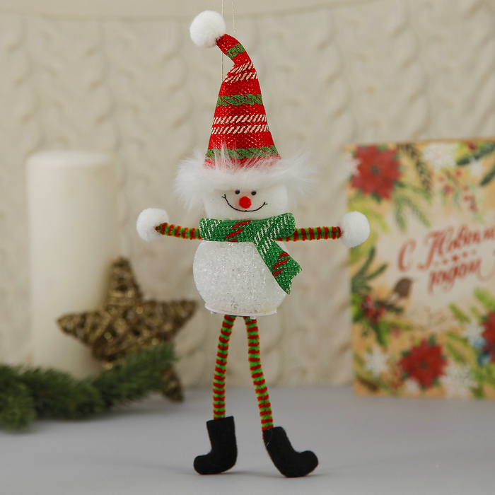 Световая игрушка "Снеговик в красном колпаке с тонкими ножками"