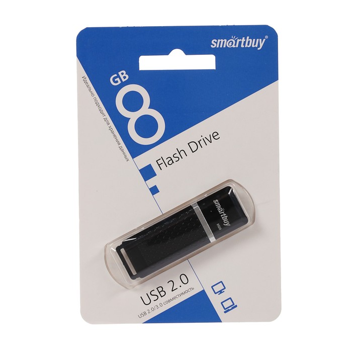 Флешка USB Smartbuy 8Gb Quartz, чёрная