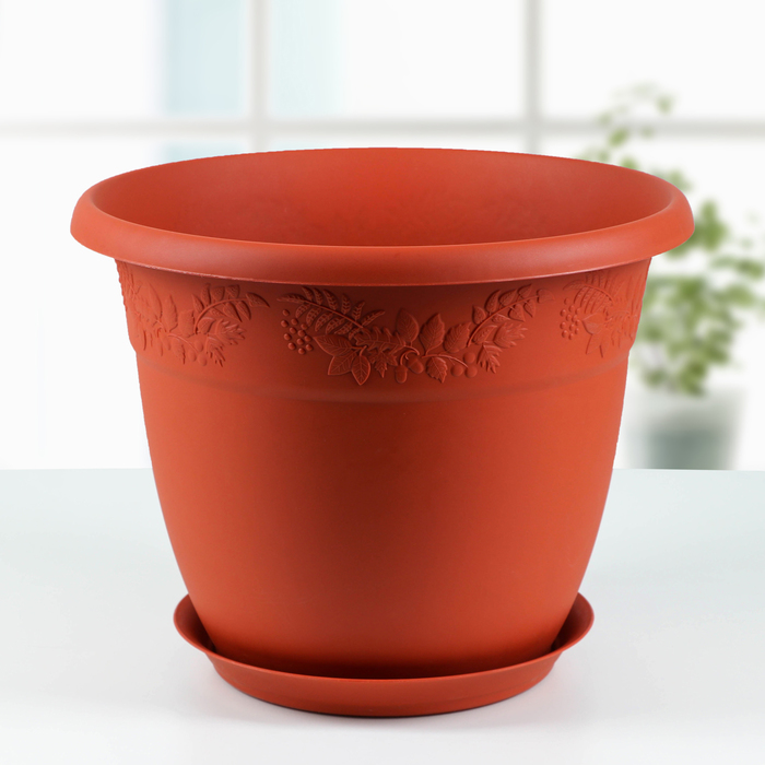 Кашпо 14,7 л "Рябина" d=35 см , с поддоном, цвет терракотовый