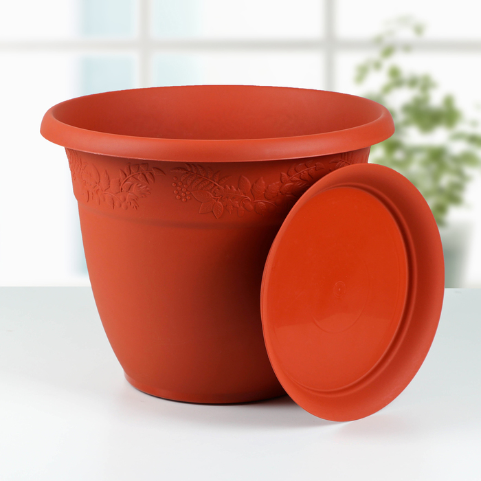 Кашпо 14,7 л "Рябина" d=35 см , с поддоном, цвет терракотовый