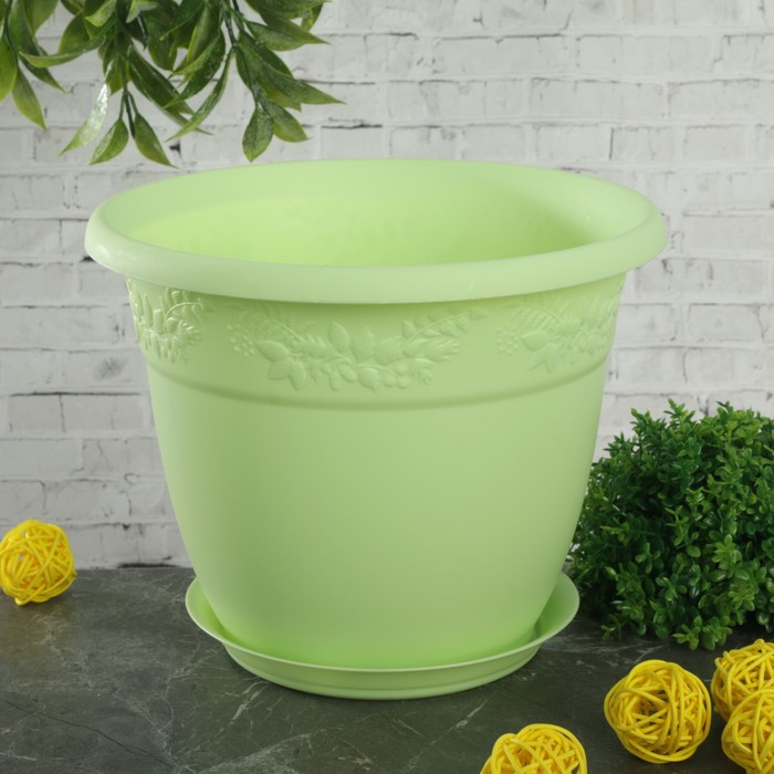 Кашпо 2,3 л "Рябина" d=19 см, с поддоном, цвет МИКС