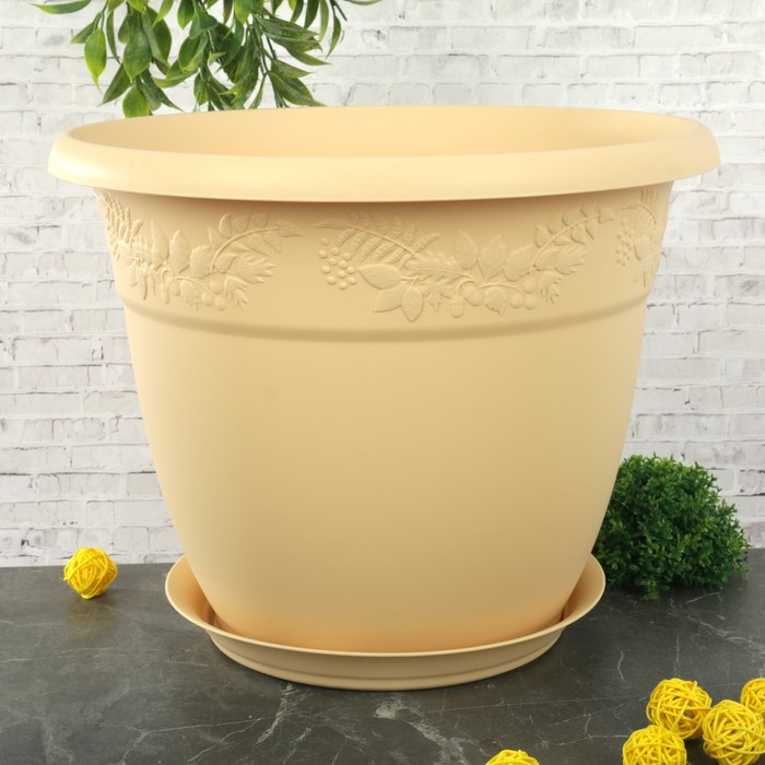 Кашпо 14,7 л "Рябина" d=35 см , с поддоном, цвет белая глина