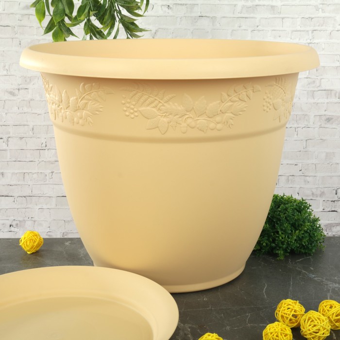 Кашпо 14,7 л "Рябина" d=35 см , с поддоном, цвет белая глина