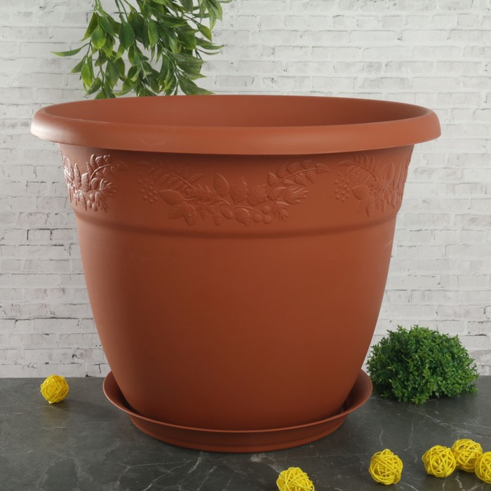 Кашпо с поддоном 22 л "Рябина" d=40 см, цвет терракотовый