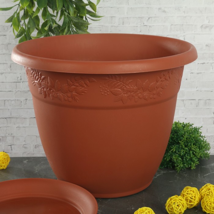 Кашпо 7,5 л "Рябина" d=28 см, с поддоном, цвет терракотовый