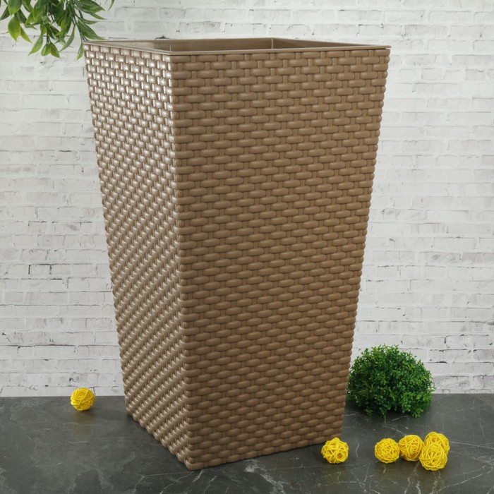Кашпо двойное "Ротанг", цвет бежевый