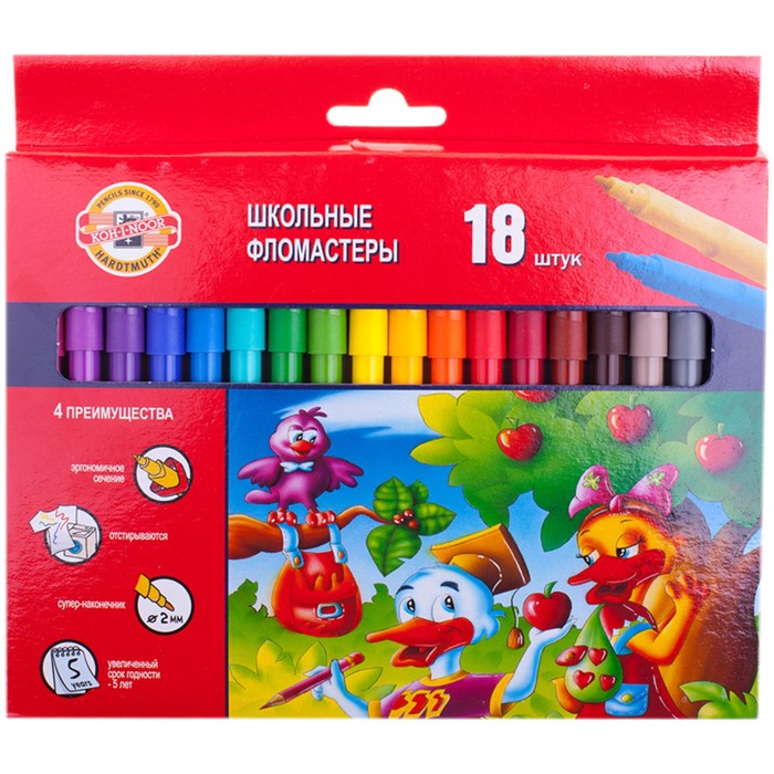 Фломастеры трехгранные 18 цветов &quot;Утята&quot; европодвес