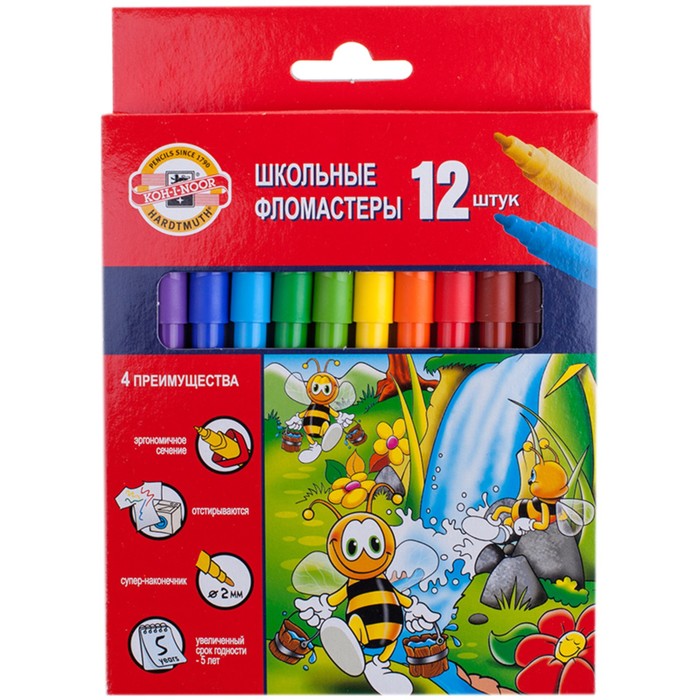 Фломастеры трехгранные 12 цветов &quot;Пчелка&quot; европодвес