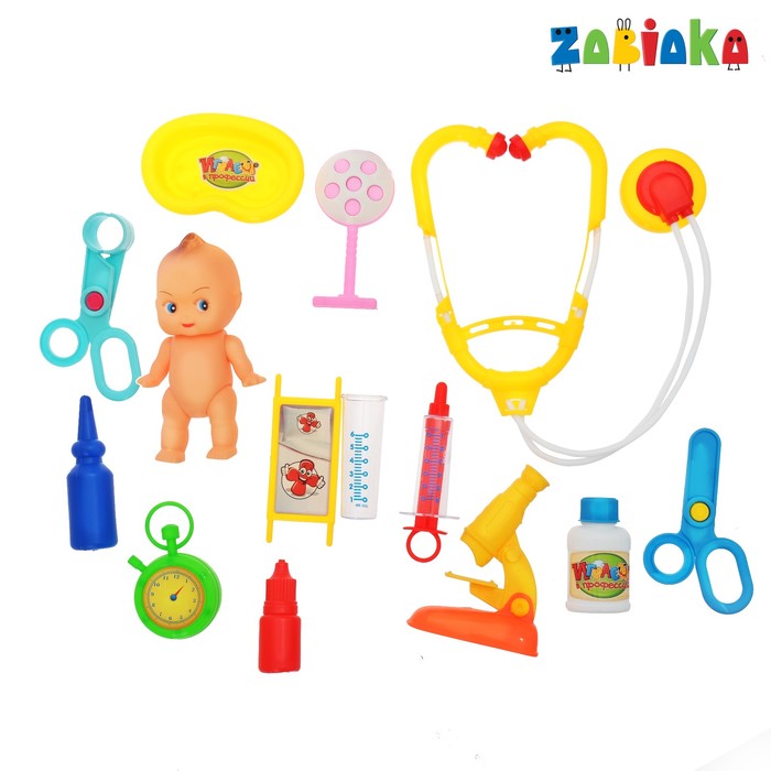 Набор игровой доктора "Будьте здоровы!" с пупсом, 14 предметов, рассказ о профессии, плакат "Полезные советы, БОНУС - игра "Угадай, что?", цвета МИКС
