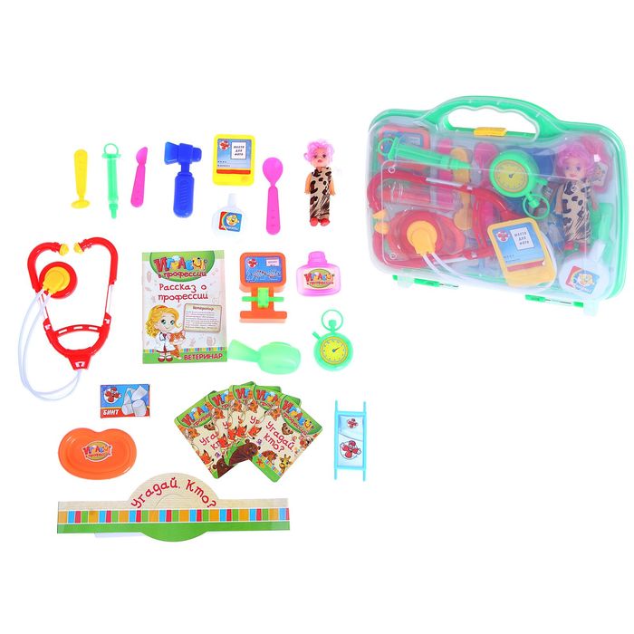 Набор игровой "Bетеринар" с куклой, 17 предметов, рассказ о профессии, БОНУС - игра "Угадай, кто?", цвета МИКС