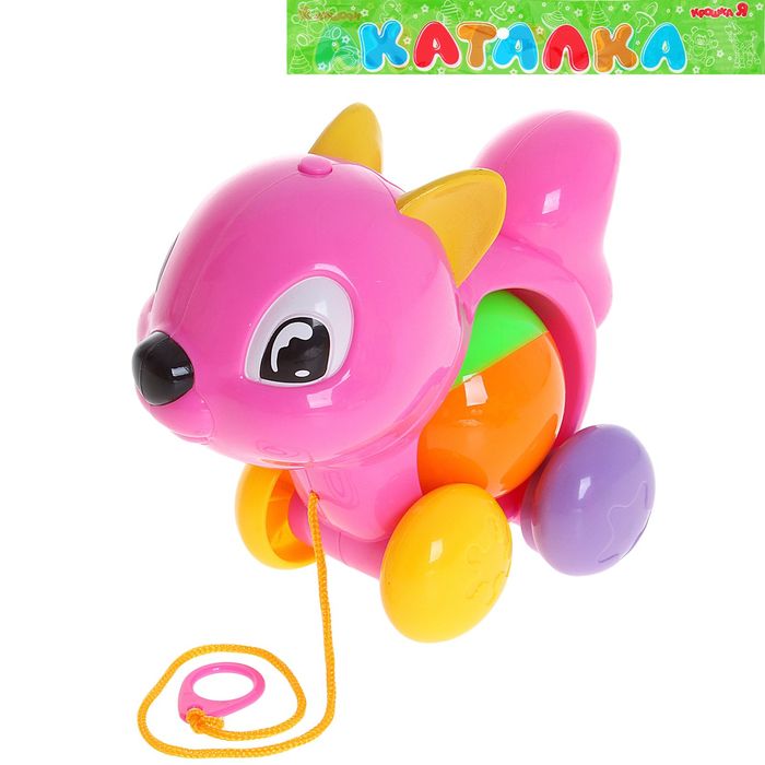 Каталка «Белочка с шариком» на верёвочке, цвета МИКС