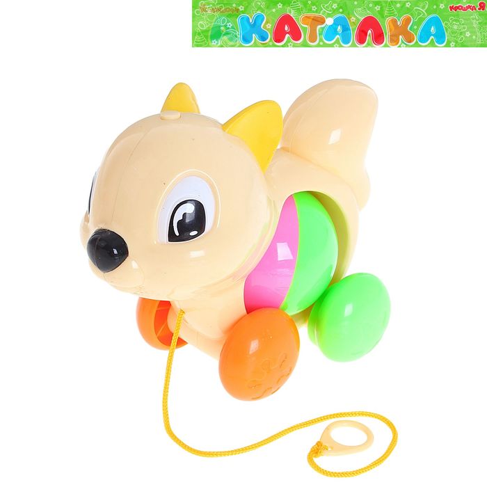 Каталка «Белочка с шариком» на верёвочке, цвета МИКС