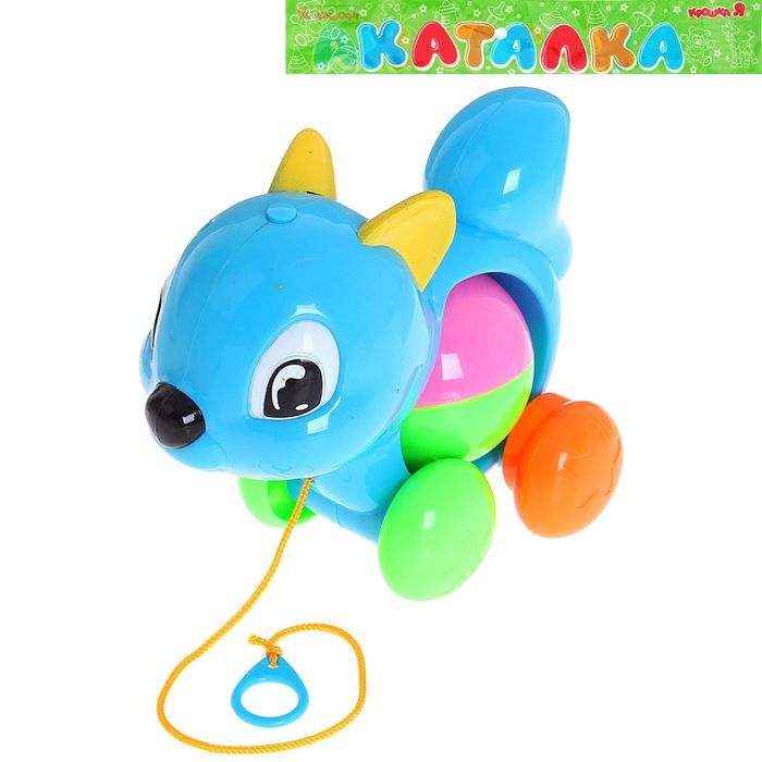 Каталка «Белочка с шариком» на верёвочке, цвета МИКС