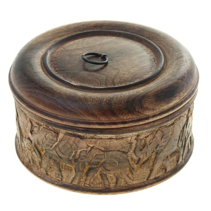 Шкатулка круглая "Слоны в дороге"