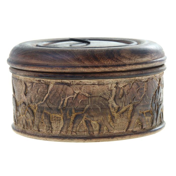 Шкатулка круглая "Слоны в дороге"