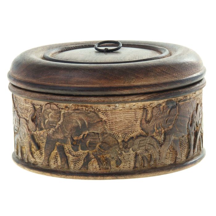 Шкатулка круглая "Слоны в дороге"