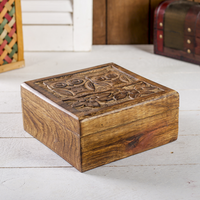 Шкатулка "Две совы" тёмная