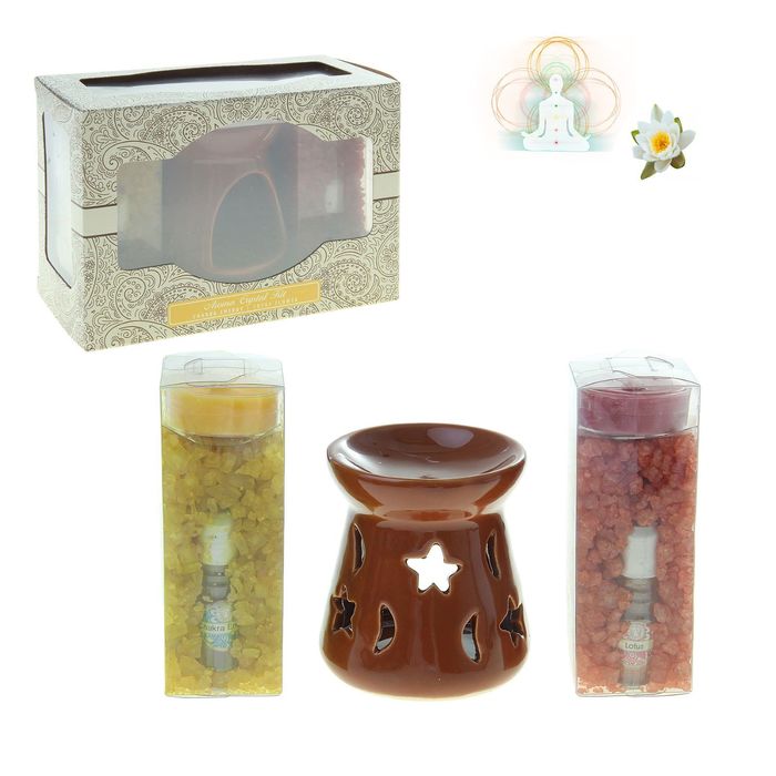 Набор "Ароматы Индии" (аромалампа, арома кристаллы, свечи, аромамасло) Энергия и Лотос