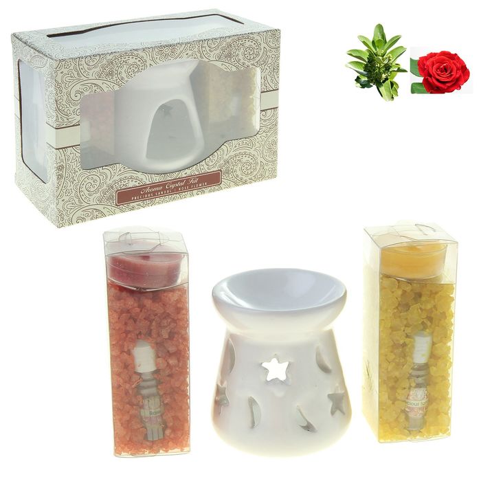 Набор "Ароматы Индии" (аромалампа, арома кристаллы, свечи, аромамасло) Драгоценный сандал и Роза