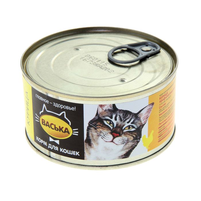Влажный корм &quot;Васька&quot; для кошек, профилактика МКБ, курица, ж/б 325 г