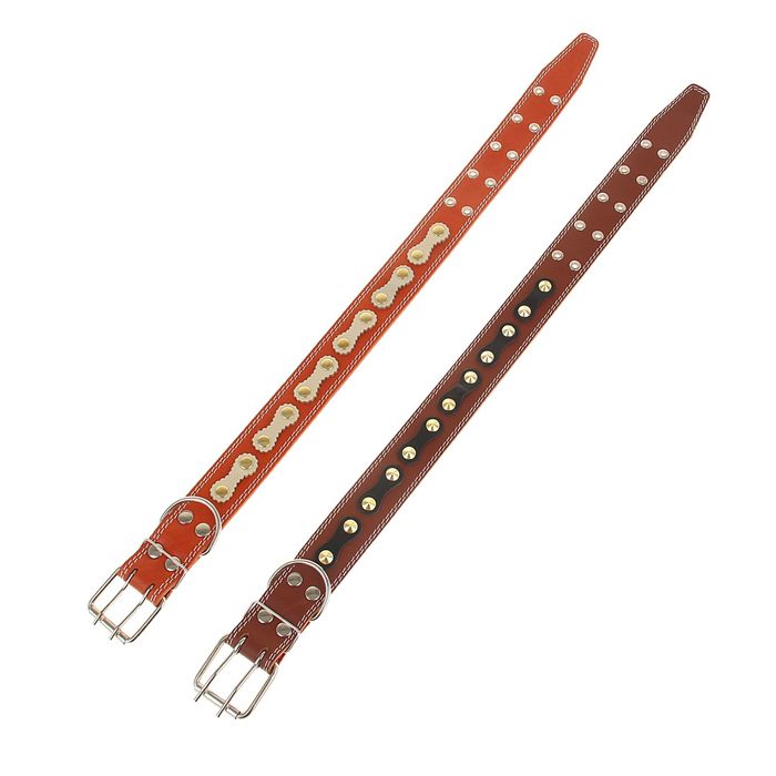 Ошейник кожаный с подкладом, 75 х 4,5 см, с металлофурнитурой микс цветов