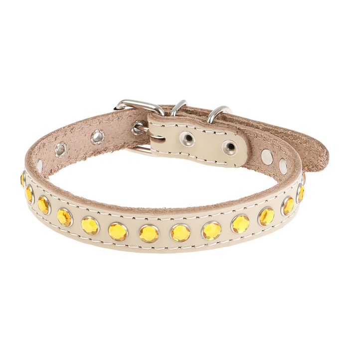 Ошейник кожаный однослойный, 42 х 1,7 см, со стразами микс цветов