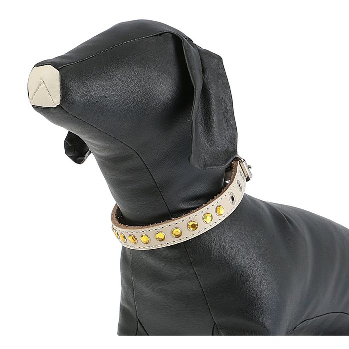 Ошейник кожаный однослойный, 42 х 1,7 см, со стразами микс цветов