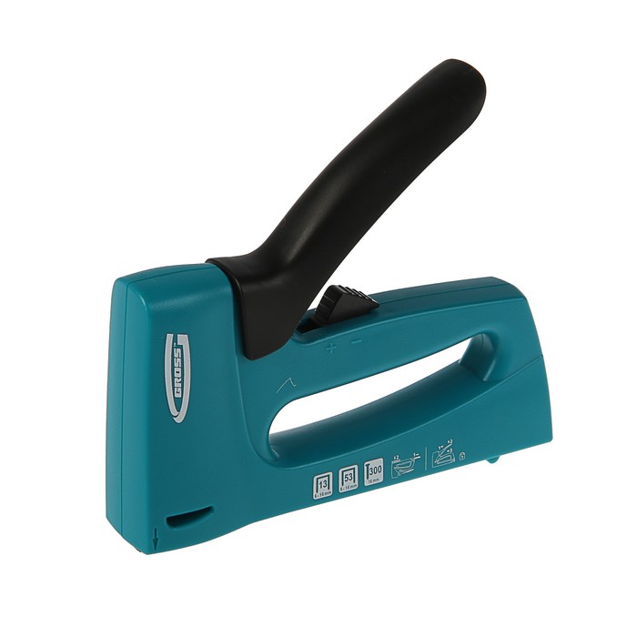 Степлер мебельный Gross, 6-16 мм, тип 13, 53, 30, пластиковый корпус, регулировка удара