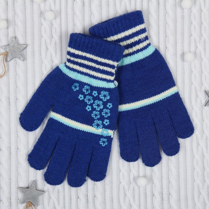 Перчатки молодёжные "Цветики", размер 22, цвет синий 65582