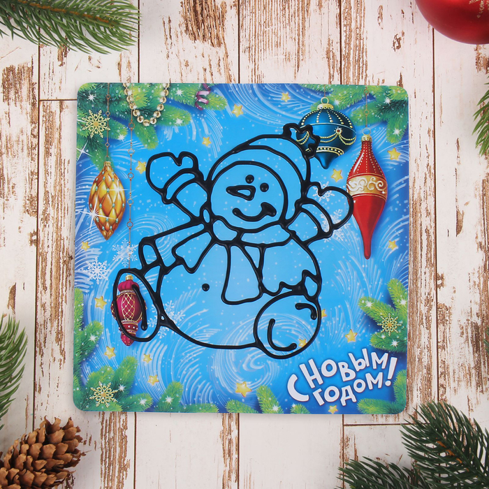 Витражная аппликация шариковым пластилином "Снеговик"