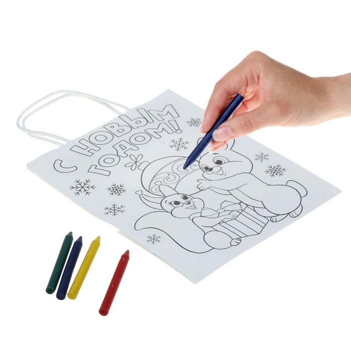 Пакет-антистресс подарочный крафтовый «С Новым годом, Белка и зайка», 18 × 23 см