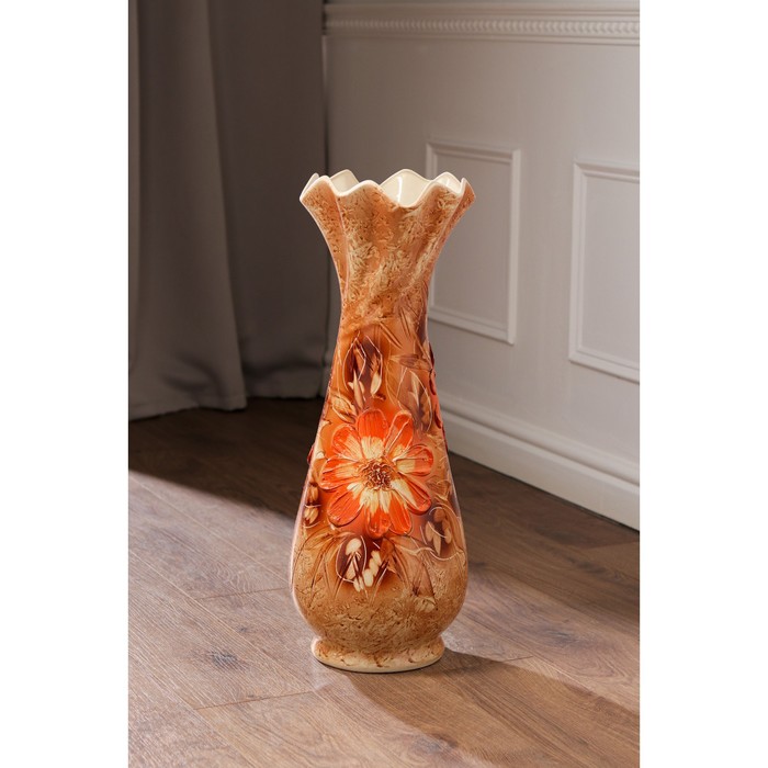 Ваза напольная "Вьюн" оранжевые цветы, коричневая