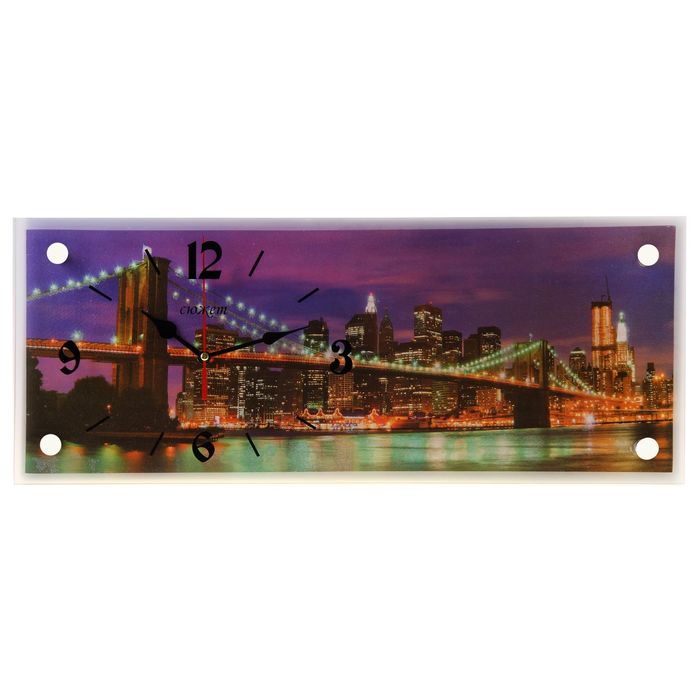 Часы настенные прямоугольные "Бруклинский Мост ночью", 20х50 см