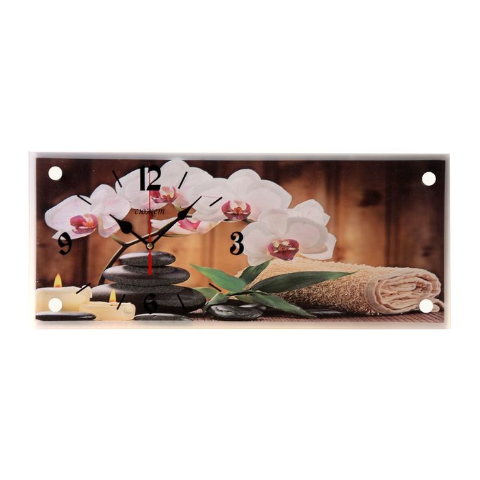 Часы настенные прямоугольные "Орхидея и свечи", 20х50 см