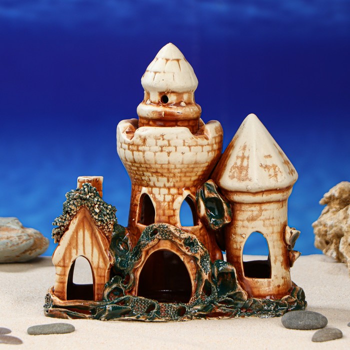 Декорации для аквариума ''Замок с домиком" микс