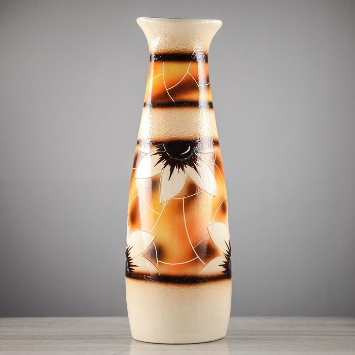 Ваза напольная "Диана" цветы, бело-коричневая