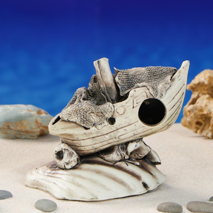 Декорации для аквариума "Кораблик на ракушке"