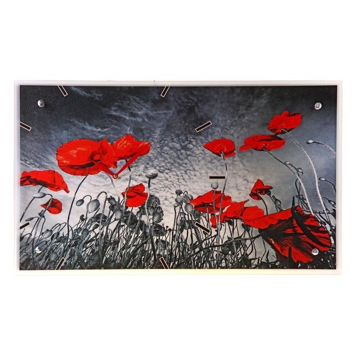 Часы настенные прямоугольные "Маки", 35х60 см  микс