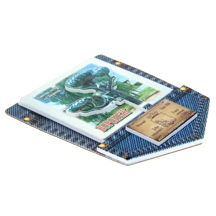 Магнит многослойный джинсовый карман «Воронеж. Памятник котенку с ул. Лизюкова»