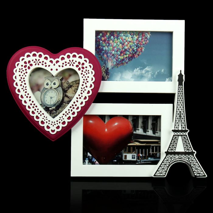 Фоторамка на 3 фото 10х10 см, 10х15 см "Париж" ажурное сердце