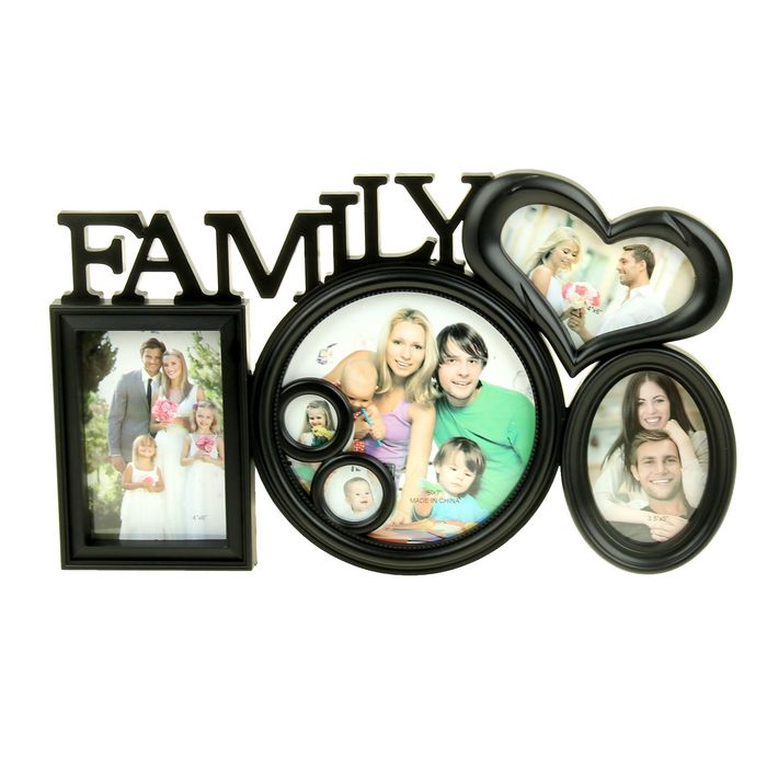 Фоторамка на 6 фото 9х12 см, 9х13 см 10х15 см, 18х18 см "Семья" чёрная