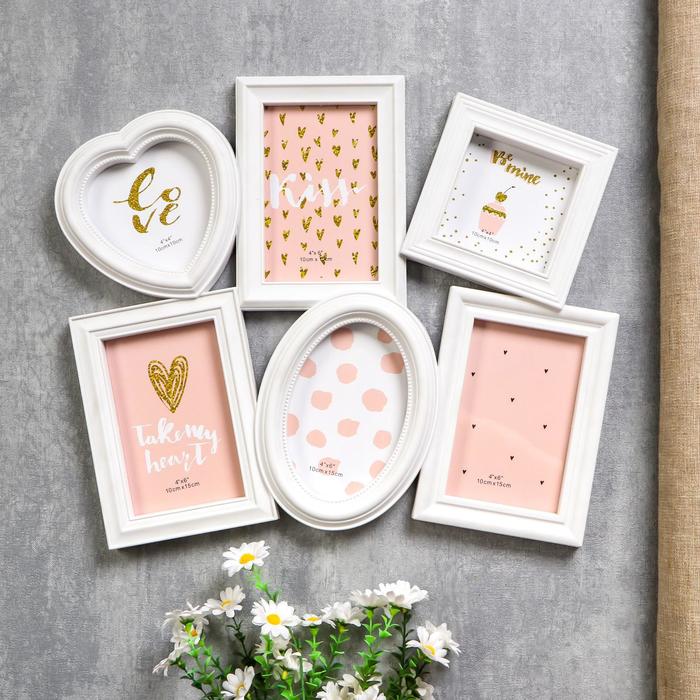 Фоторамка на 6 фото 10х10 см, 10х15 см "Идиллия" белая